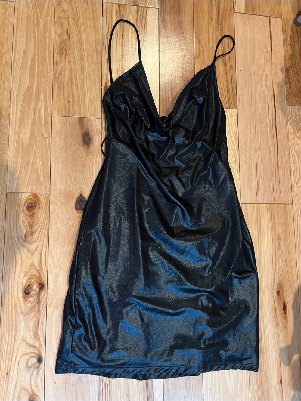 Elegant Black Satin Cowl Mini Dress